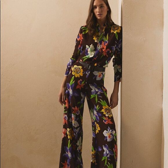 Ralph Lauren Spring 2021 Collection Brown Multi Hailey Floral Print Cady Blouse - Picture 1 of 16